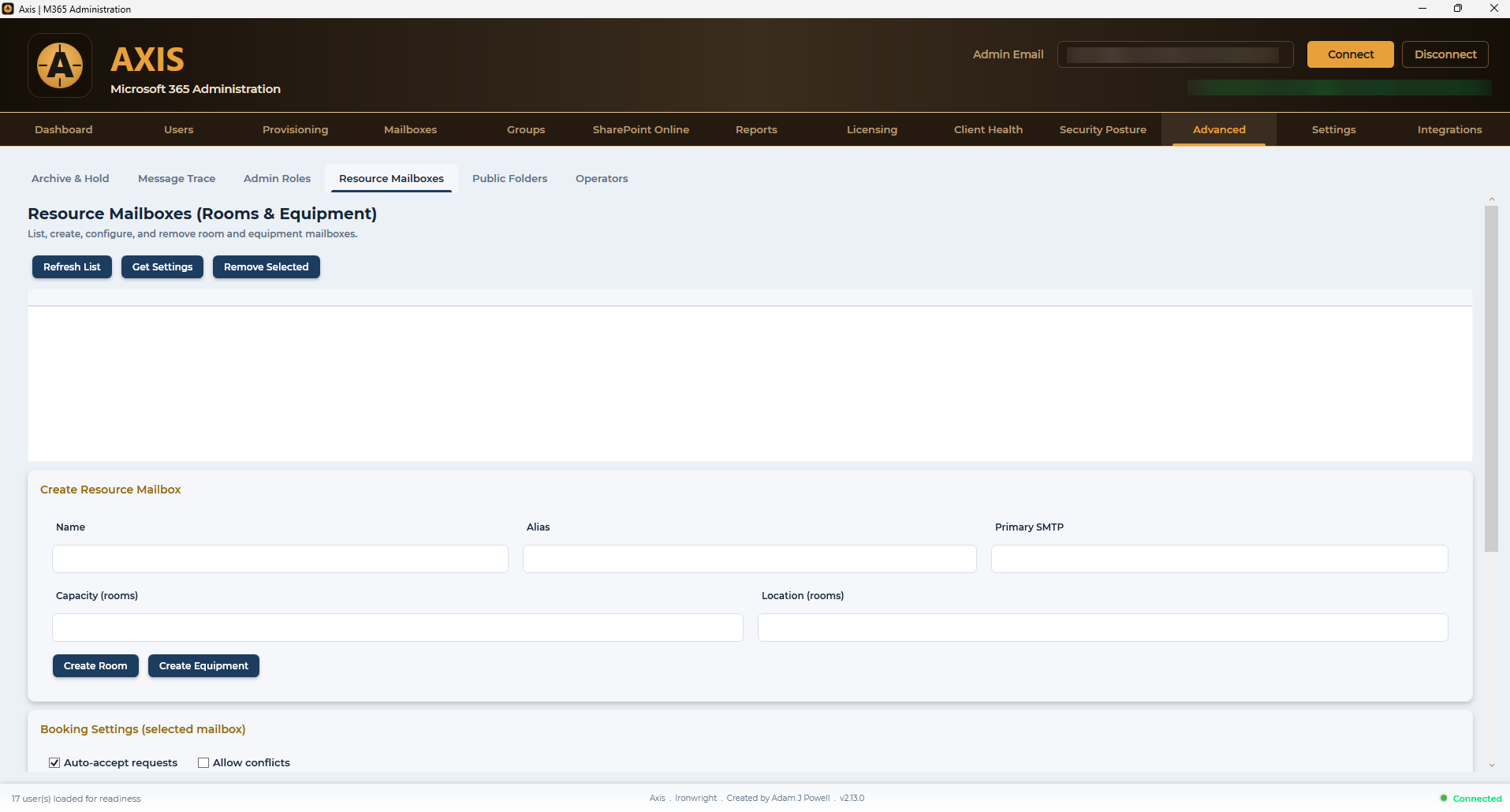 Advanced · Resource Mailboxes